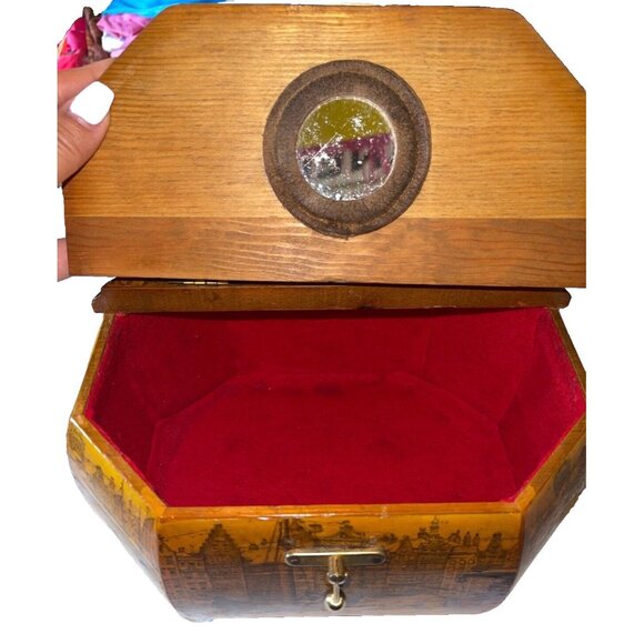 VTG Anton Pieck Wood Landscape Octagon Decoupage Purse Bag Lucite‎ Handle Art - Picture 6 of 6